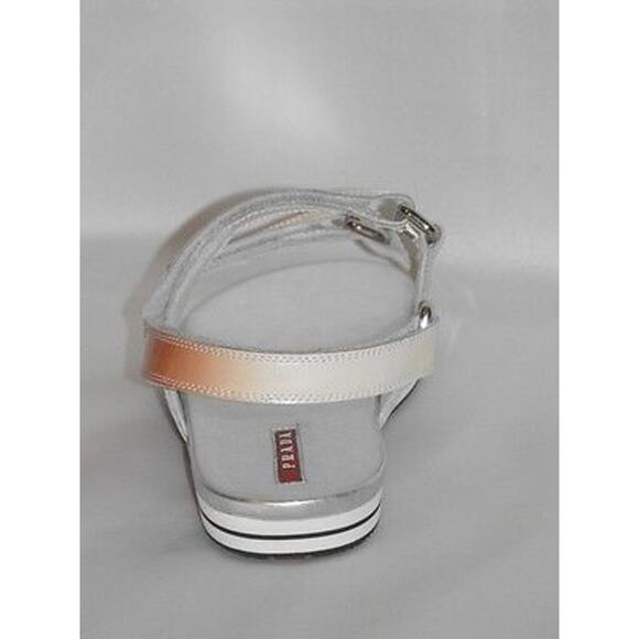 NIB PRADA PATENT OMBRE LEATHER FLATS TWO TONES GLADIATOR LOGO SANDALS 38.5 - Picture 5 of 5